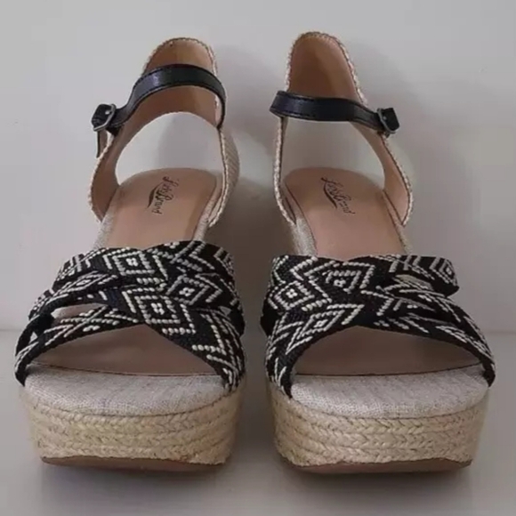 Lucky Brand Ladies Maey Lee Espadrille Wedge Sandal (Black  Lucky Brand Mahami Tribal Print Strappy Wedge Black and Cream Wedge Sandals 9M